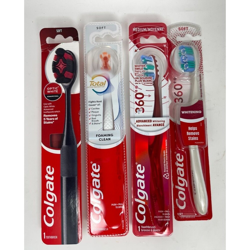 Lot Of 4 Colgate 360 + Foaming Clean + Optic White Soft/Medium Toothbrushes NEW